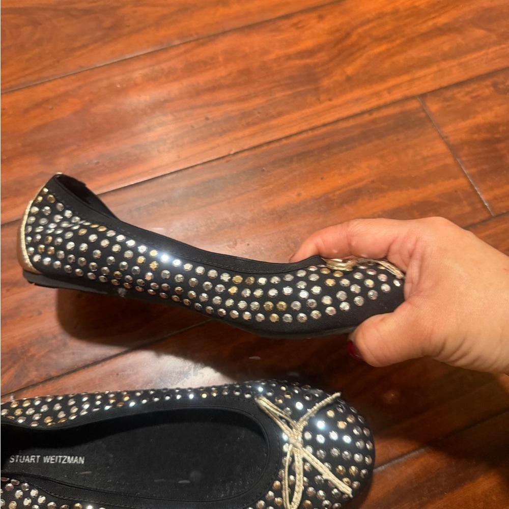 Stuart Weitzman Black Studded Ballet Flats - Picture 5 of 8